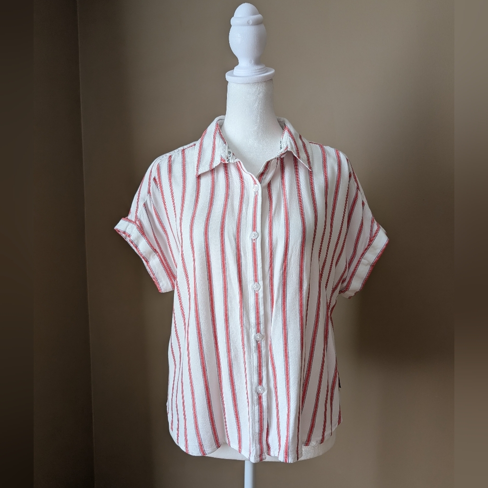 Tommy Hilfiger Red and White Striped Button-Down Shirt